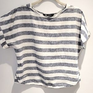 NWOT ZARA Short sleeve Batwing Linen stripe top XS